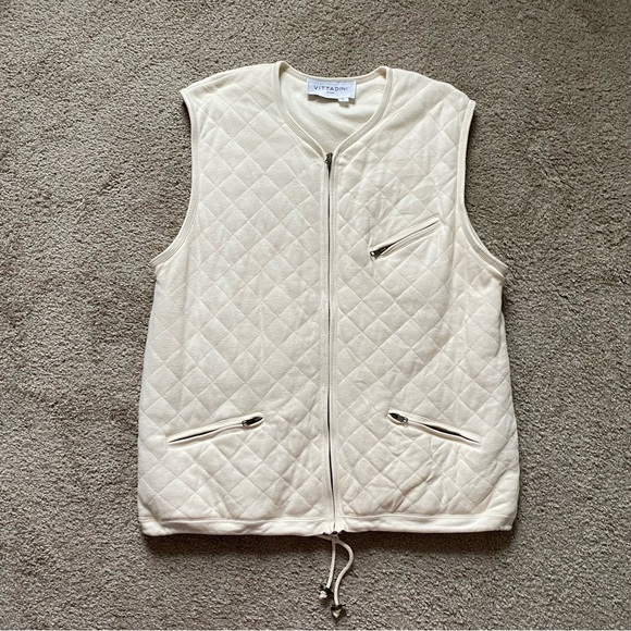 Vittadini Sport ~ Ivory Quilted Vest ~ Cinch Bottom ~ Pockets ~ Size L - Picture 1 of 5